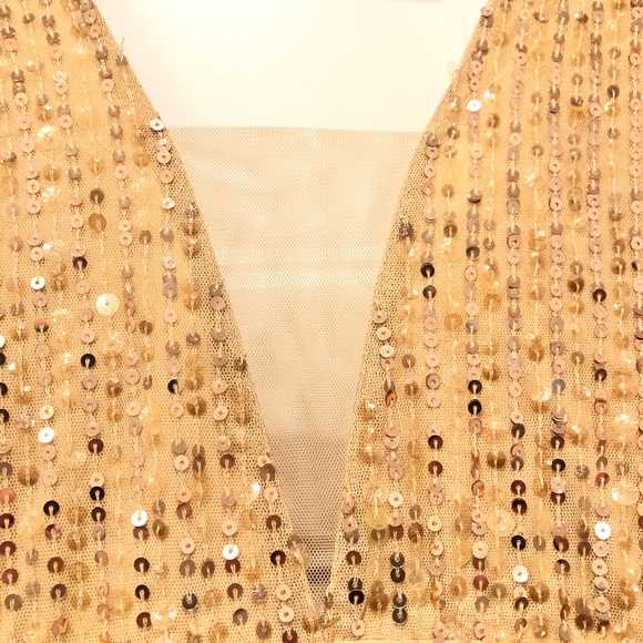 Mac Duggal Sequin Plunge Neck Gown Size 14 Sunset Style 10700 - Picture 6 of 10